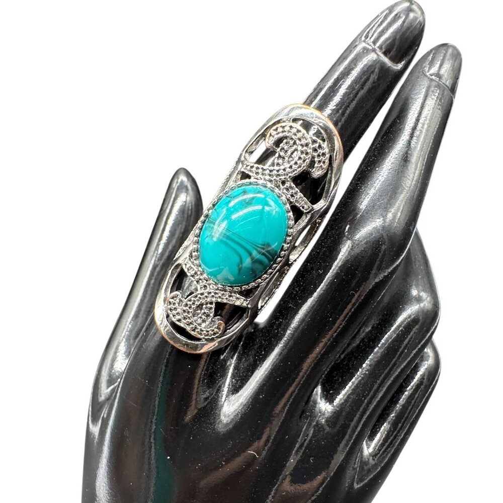 Statement Ring Silver Tone Aqua Faux Turquoise Blue Stone sz 6.5 *read*